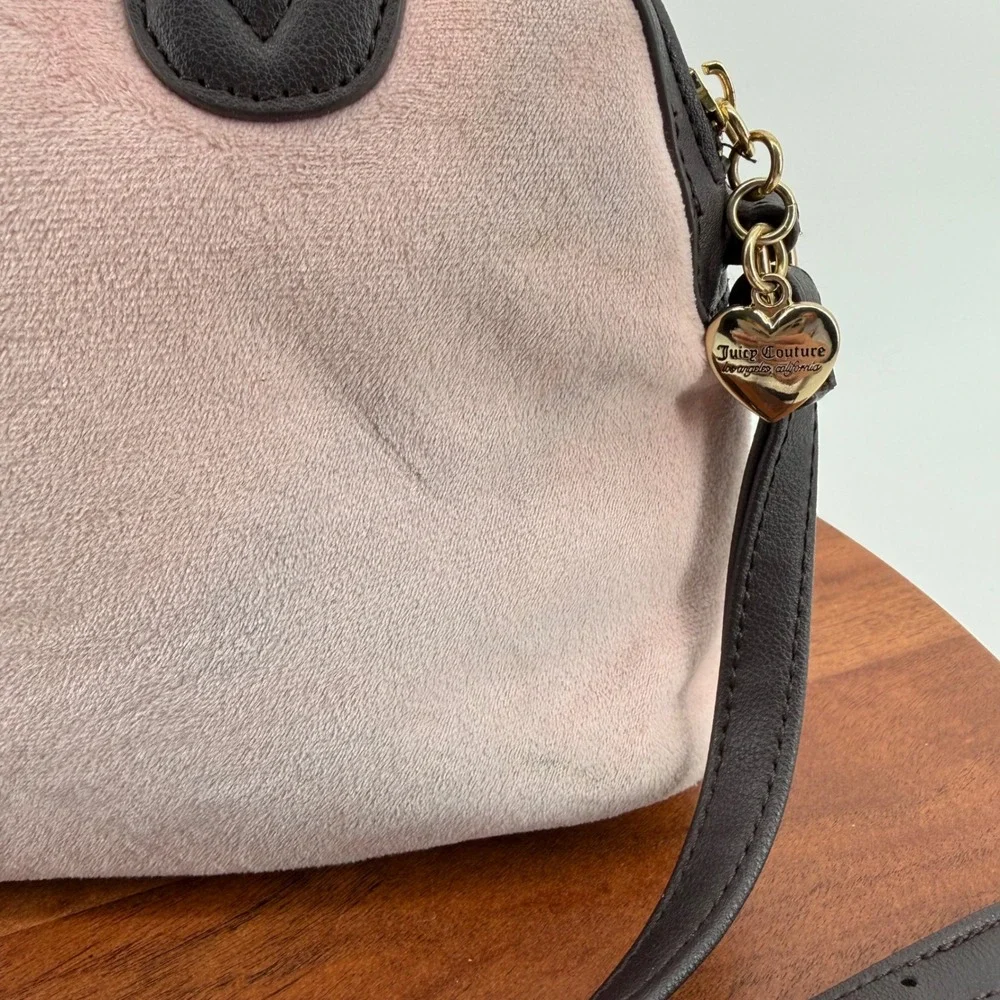 Juicy Couture Pink Velour Black Trim Satchel Crossbody Dome Satchell Bag‎
